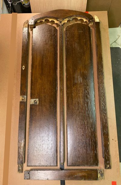 Gothic arch double door before restoration — Wyndmoor PA historic home