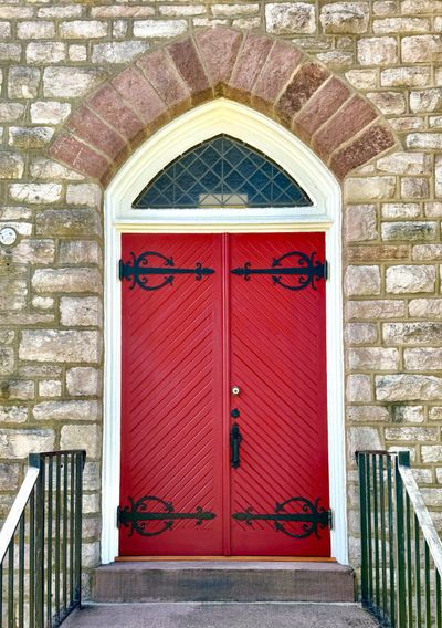 Chapel door restoration with Gothic arch and chevron pattern Blue Bell PA — Fred Beese Builds