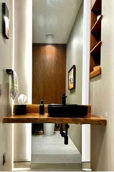 Custom live-edge wood vanity with vessel sink — Fred Beese Builds