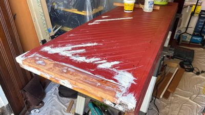 WoodEpox epoxy consolidant applied to rot damage — Montgomery County