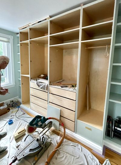 Custom built-in closet installation by Fred Beese Builds, Chestnut Hill PA