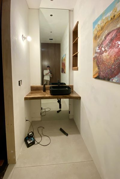 Master bathroom remodel with vessel sink and live-edge walnut vanity — Fred Beese Builds
